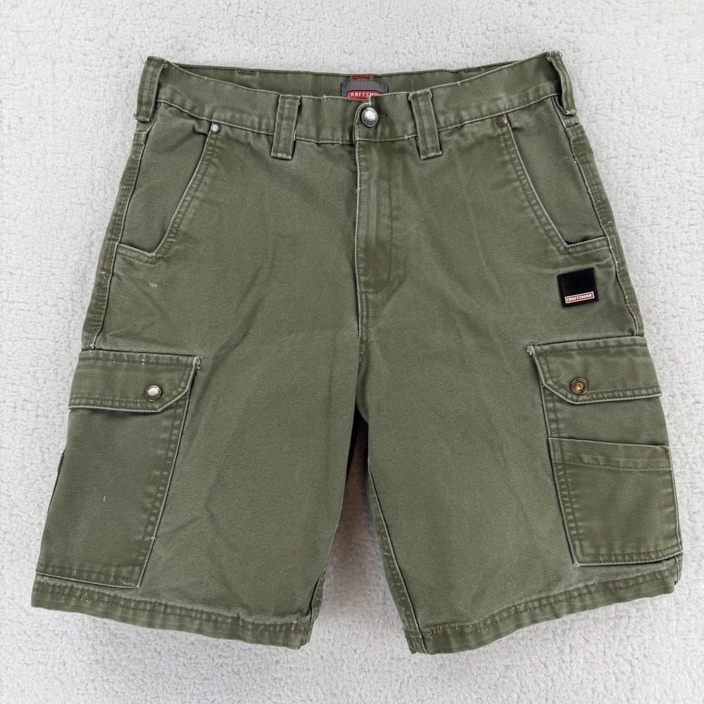 Craftsman Shorts Mens 32 Green Canvas Cargo Workwear Utility Pockets 9 Inseam